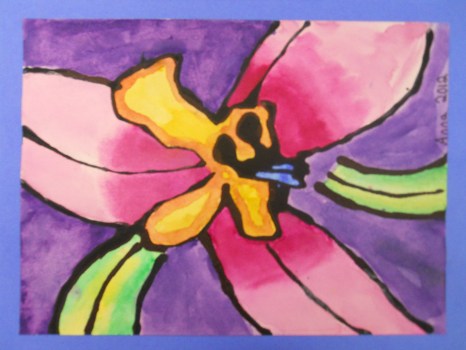 Student Artist: ANNA S, Grade 5[ NATURE'S FAVORITE COLORS ] "I was inspired by Georgia O’Keeffe and her painting of Oriental Poppies. She includes only the most important details and is really creative with color. I didn't use the colors of the actual flower. I chose these colors because they are all the different colors of the rainbow."