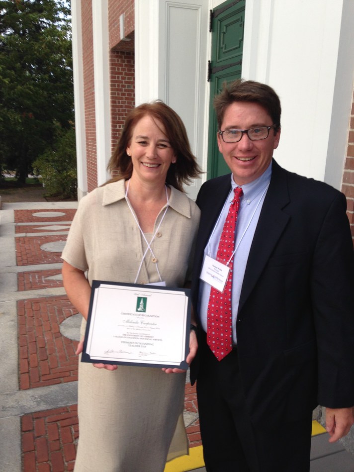 MELINDA CARPENTER, Outstanding Teacher 2013  (pictured with BFA Fairfax Elementary Principal Tom Walsh). Lindy is a 6th Grade Science & Social Studies Teacher at BFA.