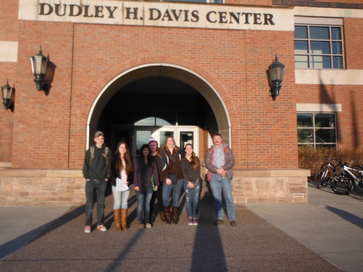 BFA high school students left to right, Kyle Louko, Annie DeZalia, Jennifer Plankey, Kailey Ware, Samantha King, Grace Riley and Mr. Lane (HS Science) at UVM for Youth Climate Summit