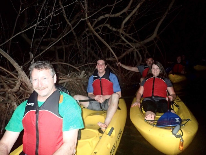 BFA HS science teacher. Mr. Lane and senior David L share a kayak among the mangroves during a night tour of the bioluminescent bay at Las Croabas, PR