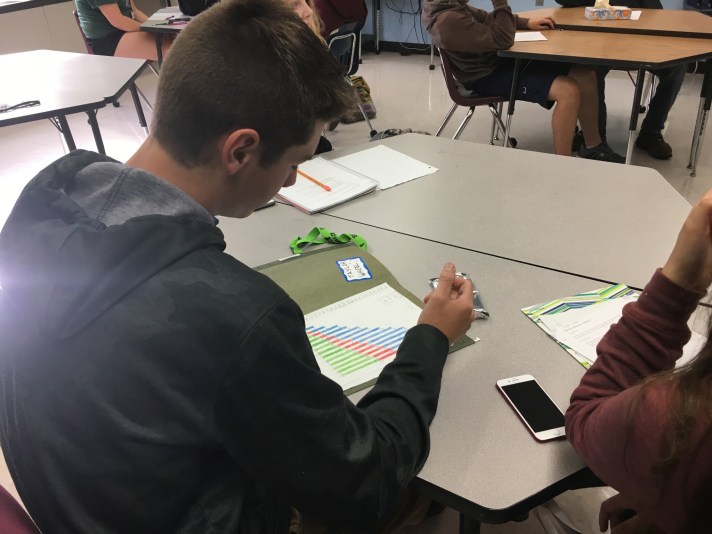 A student analyzes data models.