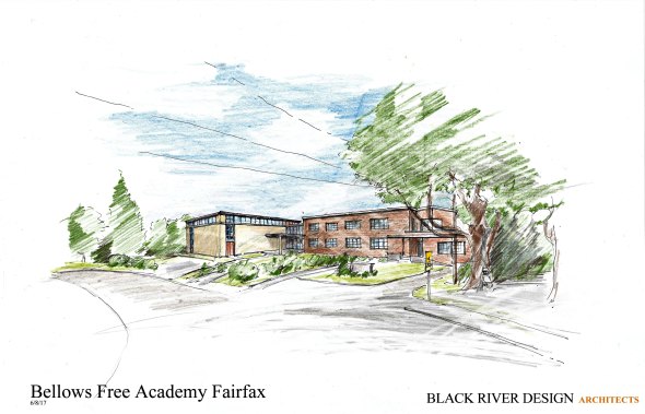 An artist rendering of the renovated entrance to BFA Fairfax.