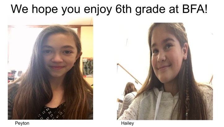 Students greet incoming sixth graders.