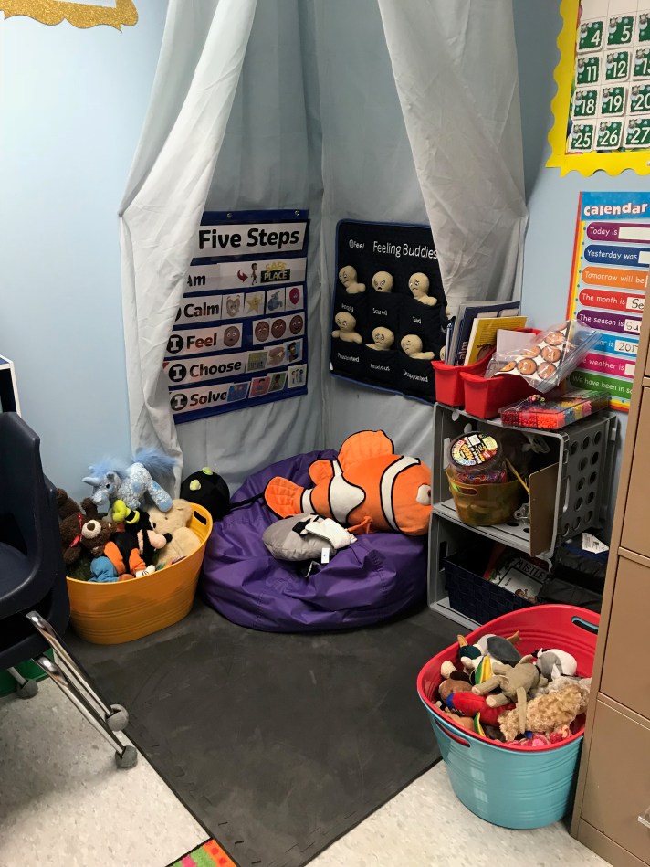 a quiet sensory corner provides a rest from sensory overstimulation