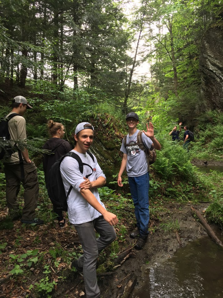 (Left to right Jackson, Sky, Jaxon and Michael at Branch Creek near the eastern edge of Franklin County southeast of Bakersfield, VT.)