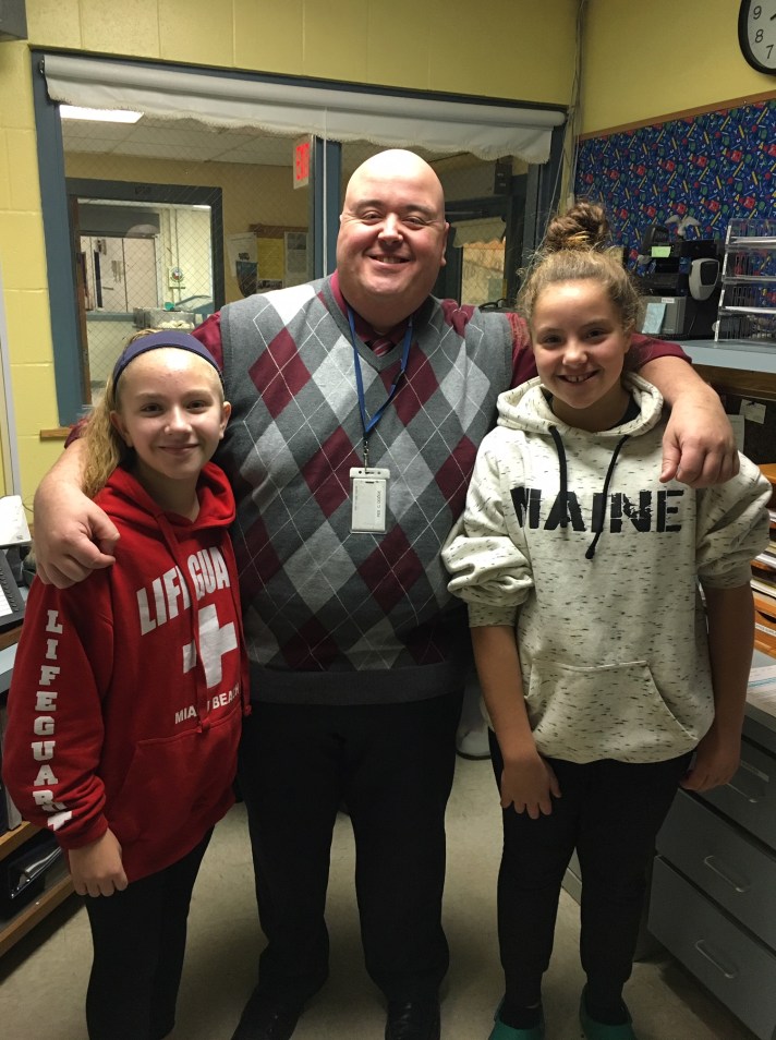 Principal Christopher Dodge pictured with two Fletcher Elementary students