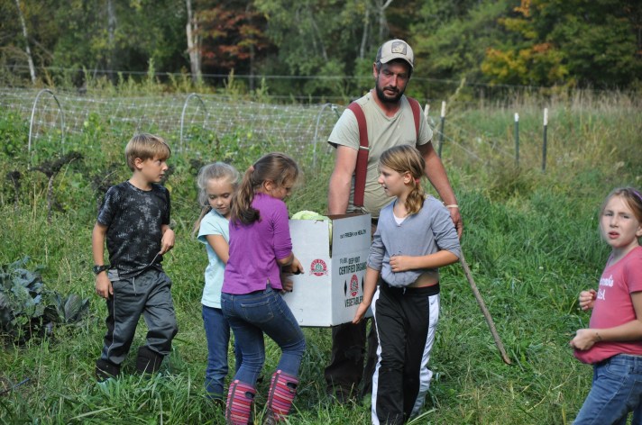 Students bringing in the harvest at West Farm in Jeffersonville, VT